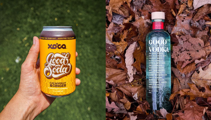 Xoca's The Good Soda made from upcycled cacao fruit Good Vodka distilled from Colombian coffee fruit or cascara