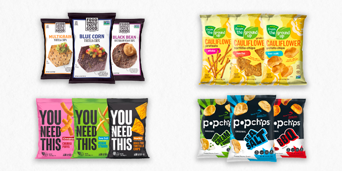 Food should taste good, From the ground up, you need this, pop chips bags