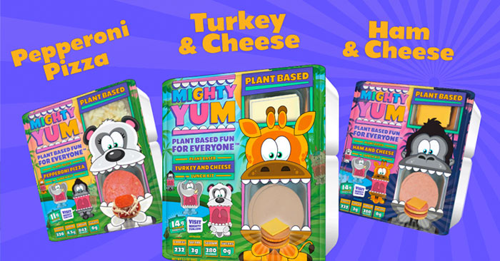 Mighty Yum's three “munchable” kits come in Ham and Cheese, Turkey and Cheese and Pepperoni Pizza varieties