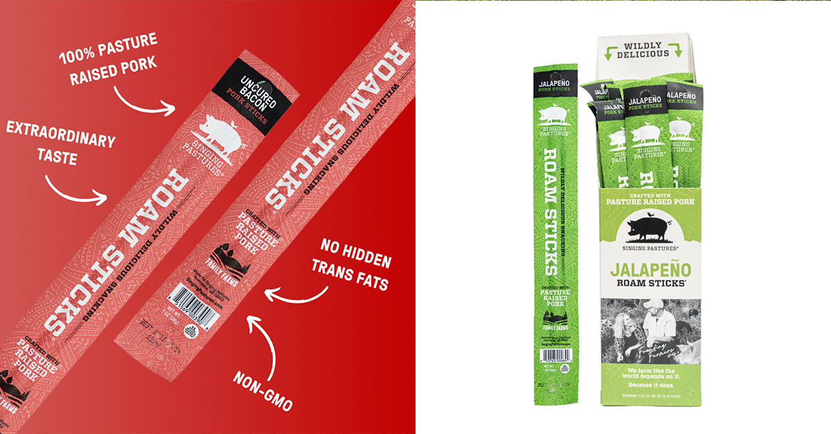 Singing Pastures hero product is a three-SKU line of pork meat sticks