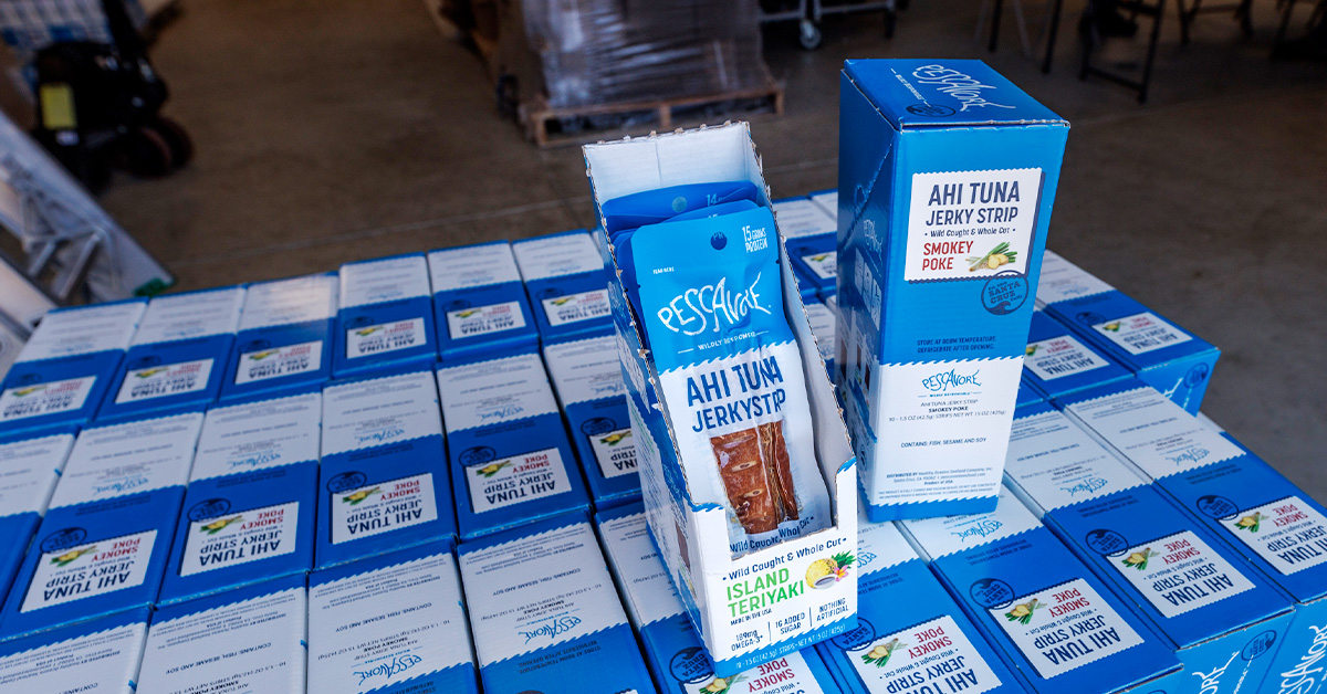 Pescavore's tuna jerky waiting to be shipped out