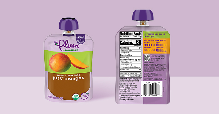 Plum Organics QR code on the back of its pouch purees