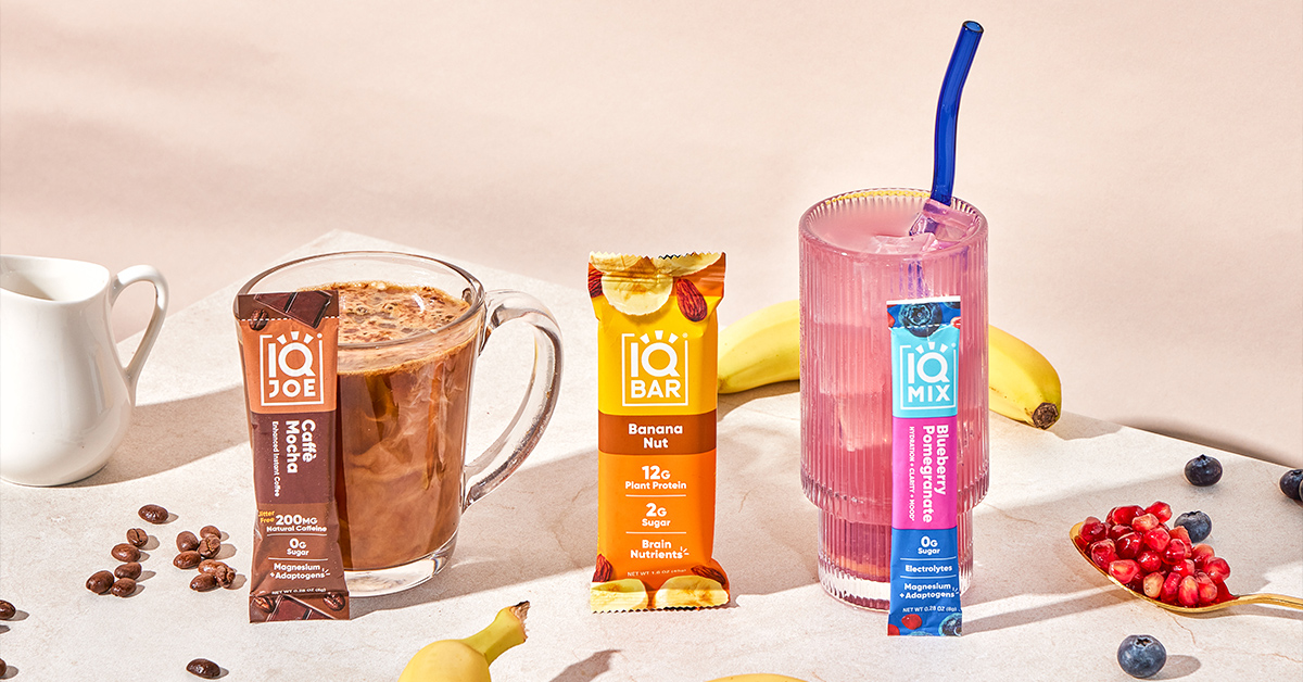 IQBAR's three product lines: instant functional coffee, protein bars and powdered hydration sticks